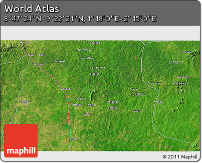 Satellite 3D Map of the Area around 9° 4' 52" N, 1° 46' 29" E