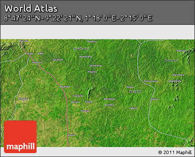 Satellite 3D Map of the Area around 9° 4' 52" N, 1° 46' 29" E