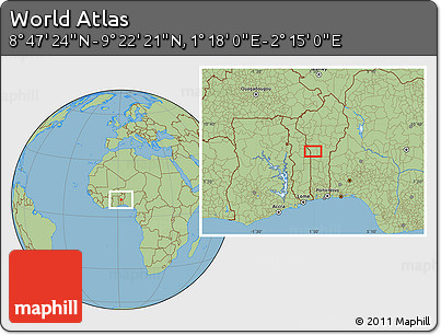 Savanna Style Location Map of the Area around 9° 4' 52" N, 1° 46' 29" E