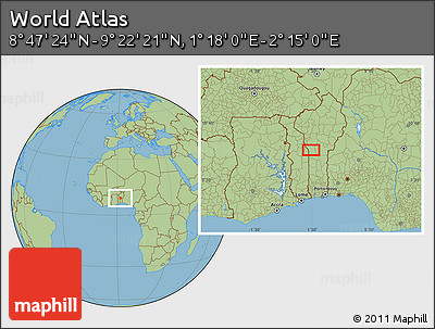 Savanna Style Location Map of the Area around 9° 4' 52" N, 1° 46' 29" E
