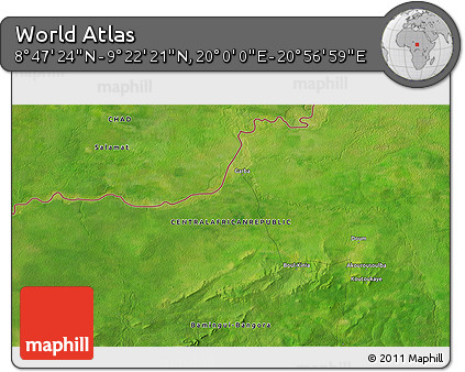 Satellite 3D Map of the Area around 9° 4' 52" N, 20° 28' 30" E