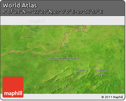 Satellite 3D Map of the Area around 9° 4' 52" N, 20° 28' 30" E