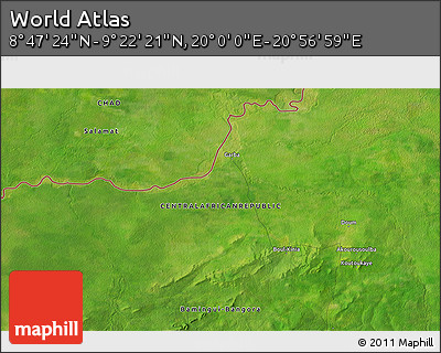 Satellite 3D Map of the Area around 9° 4' 52" N, 20° 28' 30" E