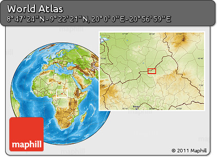 Physical Location Map of the Area around 9° 4' 52" N, 20° 28' 30" E
