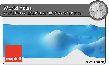 Shaded Relief Panoramic Map of the Area around 9° 4' 52" N, 20° 19' 30" W