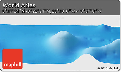 Shaded Relief Panoramic Map of the Area around 9° 4' 52" N, 20° 19' 30" W