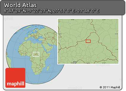 Savanna Style Location Map of the Area around 9° 4' 52" N, 21° 19' 30" E