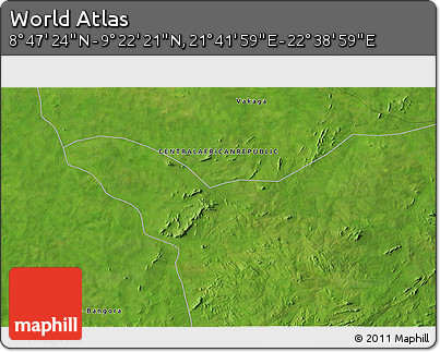 Satellite 3D Map of the Area around 9° 4' 52" N, 22° 10' 29" E
