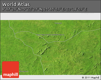 Satellite 3D Map of the Area around 9° 4' 52" N, 22° 10' 29" E