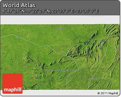 Satellite 3D Map of the Area around 9° 4' 52" N, 23° 1' 29" E