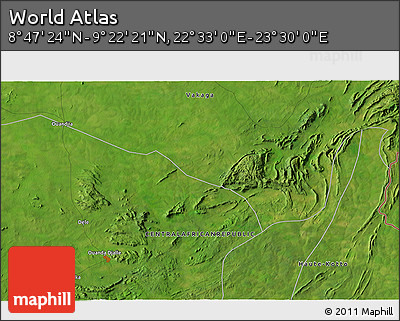 Satellite 3D Map of the Area around 9° 4' 52" N, 23° 1' 29" E