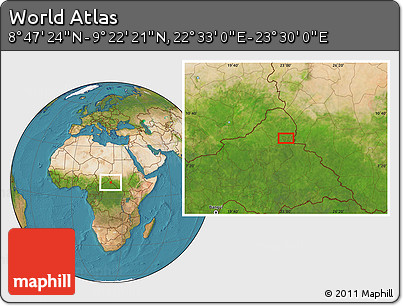 Satellite Location Map of the Area around 9° 4' 52" N, 23° 1' 29" E