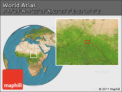 Satellite Location Map of the Area around 9° 4' 52" N, 23° 1' 29" E