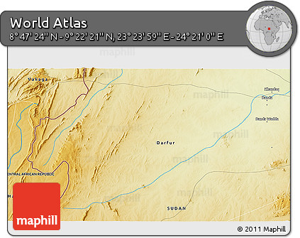Physical 3D Map of the Area around 9° 4' 52" N, 23° 52' 30" E