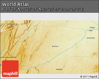 Physical 3D Map of the Area around 9° 4' 52" N, 23° 52' 30" E