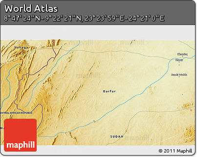 Physical 3D Map of the Area around 9° 4' 52" N, 23° 52' 30" E