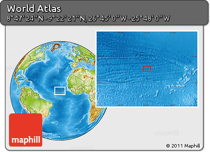 Physical Location Map of the Area around 9° 4' 52" N, 26° 16' 29" W
