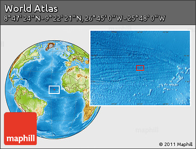 Physical Location Map of the Area around 9° 4' 52" N, 26° 16' 29" W