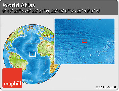 Physical Location Map of the Area around 9° 4' 52" N, 26° 16' 29" W