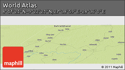 Physical Panoramic Map of the Area around 9° 4' 52" N, 28° 7' 30" E