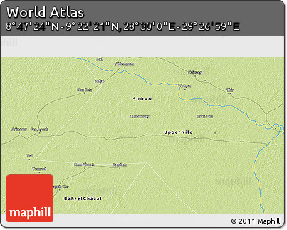 Physical 3D Map of the Area around 9° 4' 52" N, 28° 58' 30" E