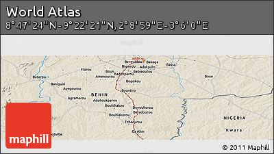 Shaded Relief Panoramic Map of the Area around 9° 4' 52" N, 2° 37' 30" E
