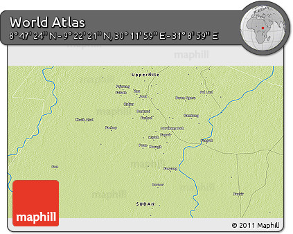 Physical 3D Map of the Area around 9° 4' 52" N, 30° 40' 29" E