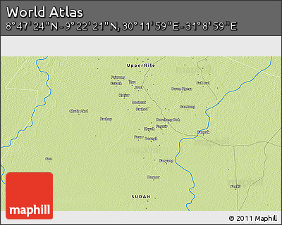 Physical 3D Map of the Area around 9° 4' 52" N, 30° 40' 29" E