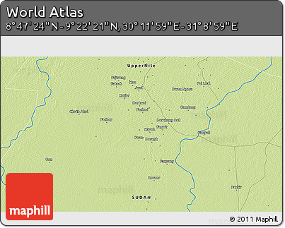 Physical 3D Map of the Area around 9° 4' 52" N, 30° 40' 29" E