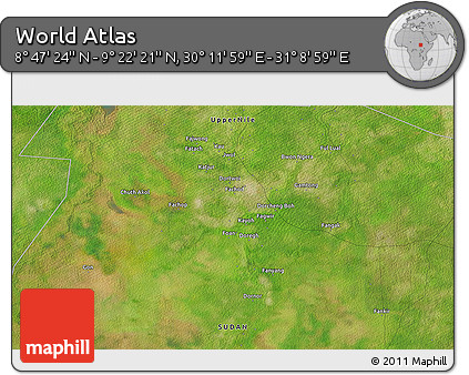 Satellite 3D Map of the Area around 9° 4' 52" N, 30° 40' 29" E