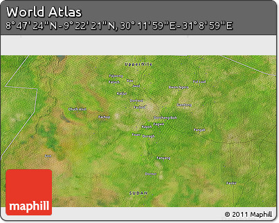 Satellite 3D Map of the Area around 9° 4' 52" N, 30° 40' 29" E