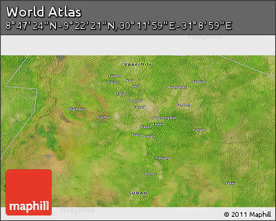 Satellite 3D Map of the Area around 9° 4' 52" N, 30° 40' 29" E