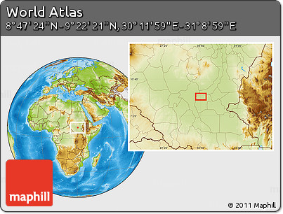 Physical Location Map of the Area around 9° 4' 52" N, 30° 40' 29" E