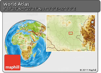 Physical Location Map of the Area around 9° 4' 52" N, 31° 31' 29" E