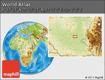 Physical Location Map of the Area around 9° 4' 52" N, 31° 31' 29" E