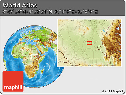 Physical Location Map of the Area around 9° 4' 52" N, 31° 31' 29" E