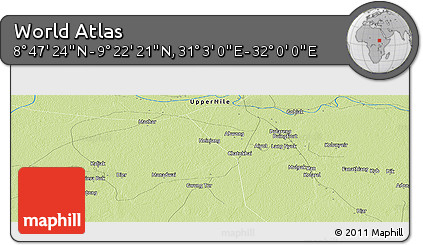 Physical Panoramic Map of the Area around 9° 4' 52" N, 31° 31' 29" E