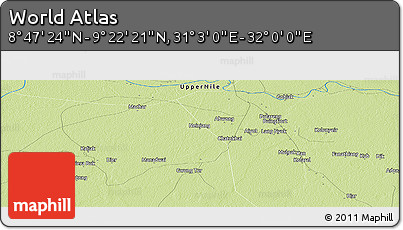 Physical Panoramic Map of the Area around 9° 4' 52" N, 31° 31' 29" E