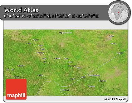 Satellite 3D Map of the Area around 9° 4' 52" N, 32° 22' 30" E