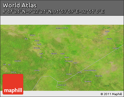 Satellite 3D Map of the Area around 9° 4' 52" N, 32° 22' 30" E