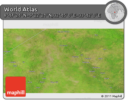 Satellite 3D Map of the Area around 9° 4' 52" N, 33° 13' 30" E