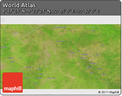 Satellite 3D Map of the Area around 9° 4' 52" N, 33° 13' 30" E