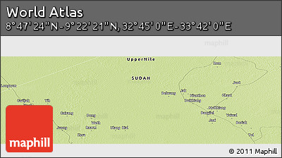 Physical Panoramic Map of the Area around 9° 4' 52" N, 33° 13' 30" E
