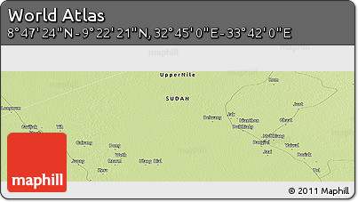 Physical Panoramic Map of the Area around 9° 4' 52" N, 33° 13' 30" E