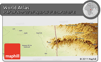 Physical Panoramic Map of the Area around 9° 4' 52" N, 34° 4' 30" E