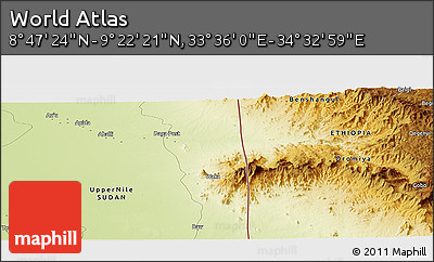 Physical Panoramic Map of the Area around 9° 4' 52" N, 34° 4' 30" E