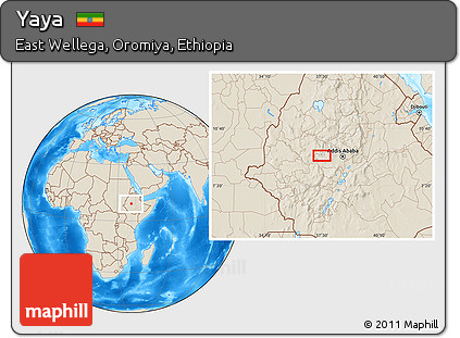 Shaded Relief Location Map of Yaya