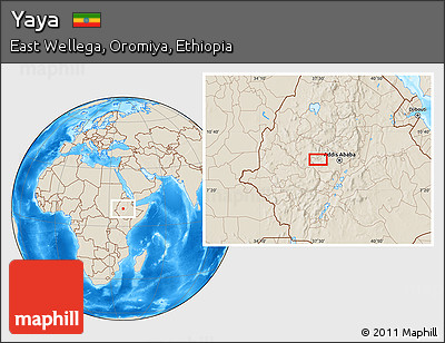Shaded Relief Location Map of Yaya