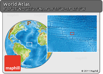 Physical Location Map of the Area around 9° 4' 52" N, 38° 10' 29" W