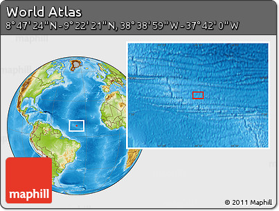 Physical Location Map of the Area around 9° 4' 52" N, 38° 10' 29" W